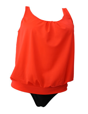Z5676-G-OR) 2tlg. FIGURUMSPIELENDER OVERSIZE TANKINI MIT SLIP NEON ORANGE GR. 42