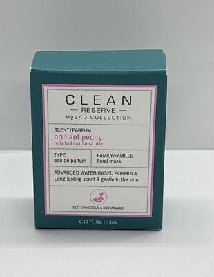 NEW Clean Reserve H2Eau Brilliant Peony Eau De Parfum Rollerball Mini 3ml/0.1oz
