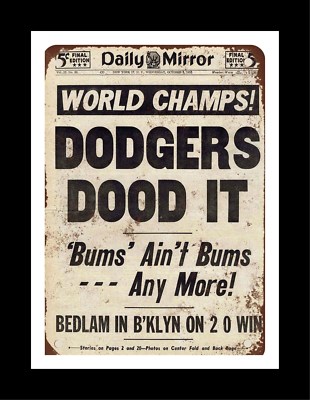 BROOKLYN DODGERS WIN THE 1955 WORLD SERIES MATTED PHOTO.OF NEWSPAPER FRONT PAGE#