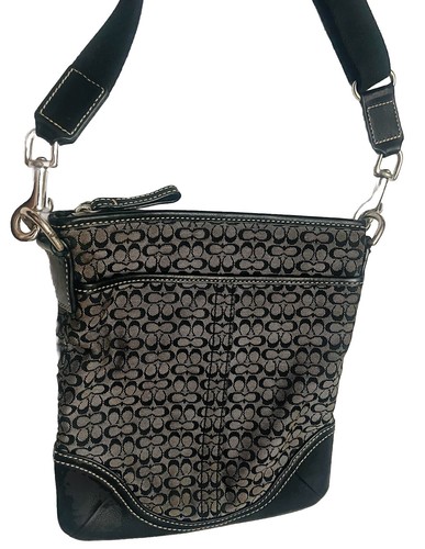 COACH SIGNATURE CROSSBODY SHOULDER BAG BLACK LEATHER TRIM