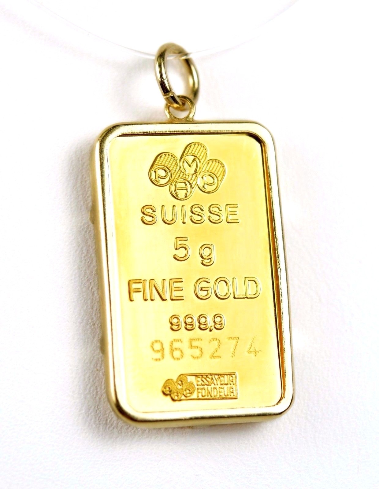 PAMP Suisse 5g 999.9 Fine Gold Bar in 14k Yellow Gold Charm PAMP Suisse 5g 999.9 Fine Gold Bar in 14k Yellow Gold Charm