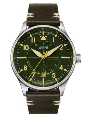 Pre-owned Avi-8 Hawker Hurricane Kent Automatic Hampshire Green Dial Av-4094-03 Mens Watch