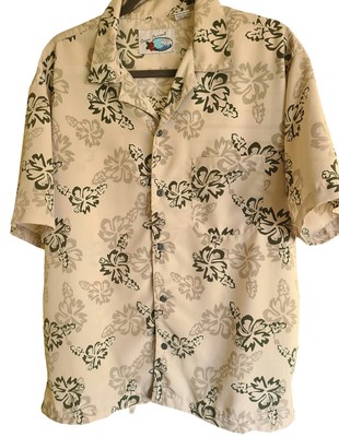 NWOT OCEAN CURRENT Mens Hawaiian Shirt Green Brown Tropical Button-front Medium