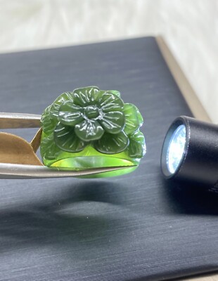Nephrite Jade Ring Hand Carved Flower, Ring Jade (5.1/4 US)