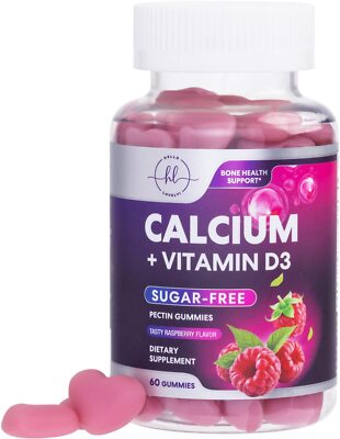 Calcium Gummies with Vitamin D3, Sugar Free Calcium Gummy for Adults & Kids