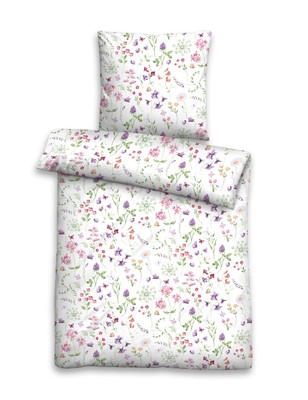 Biberna Perkal Bettwäsche 135x200 155x220 in Weiß Wiesenblumen