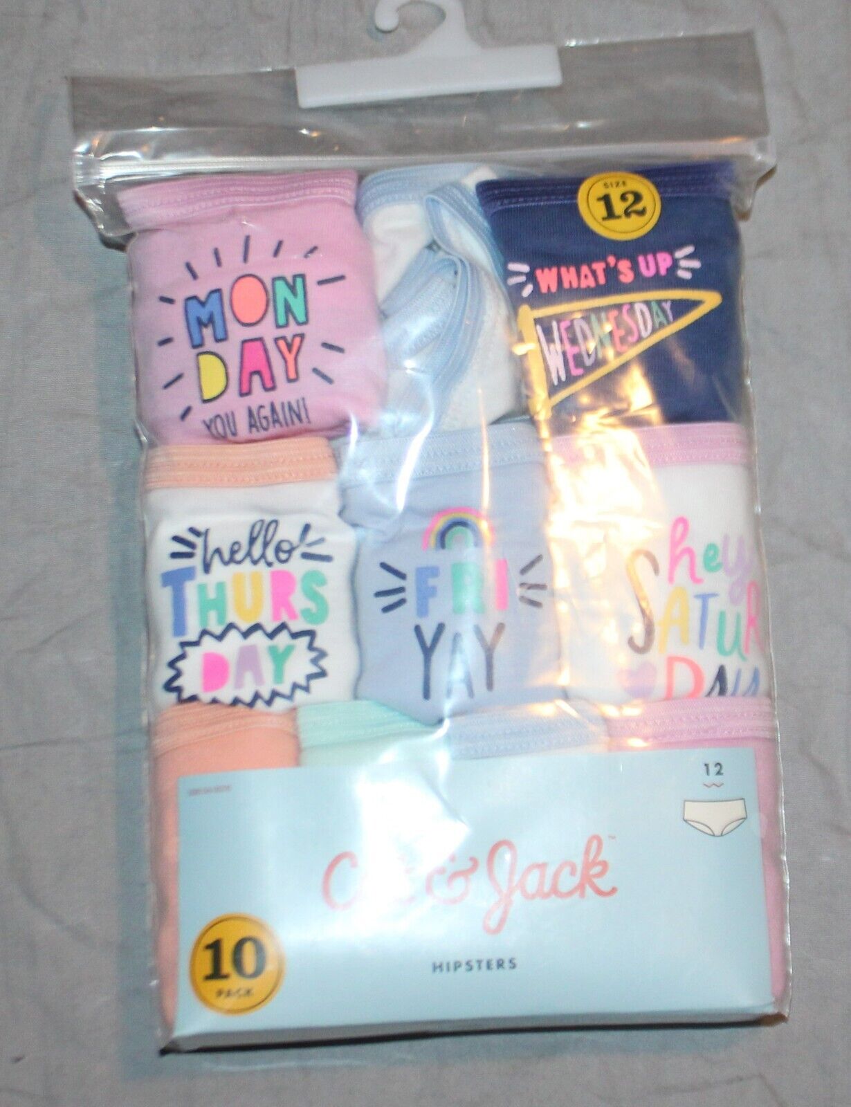 Cat & Jack Girls Hipsters Size 12 Days of the Week 10 Pack Cat & Jack Girls Hipsters Size 12 Days of the Week 10 Pack