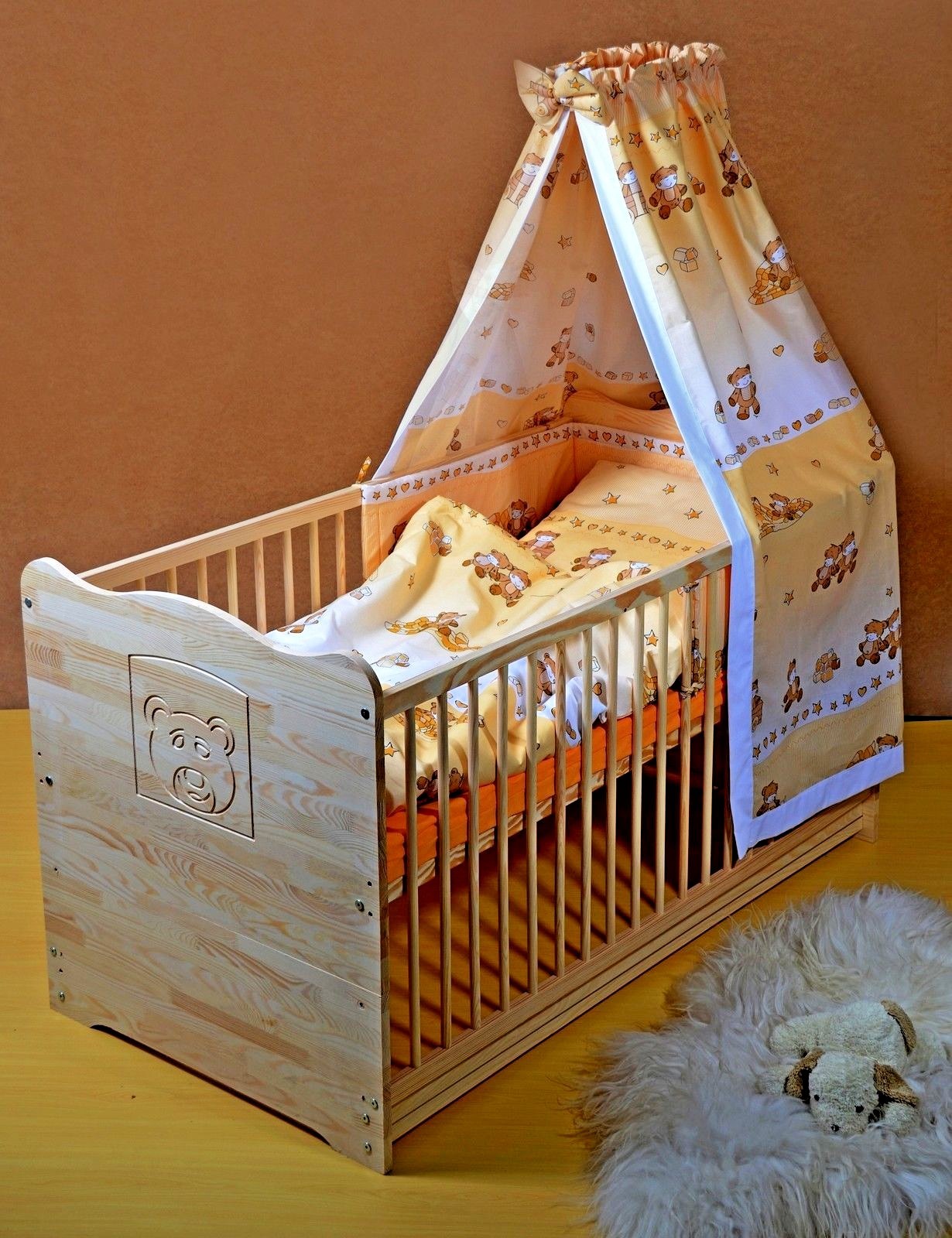 Babybett Gitterbett komplett Set Kinderbett Jugendbett  5Farben 120cm Massivholz