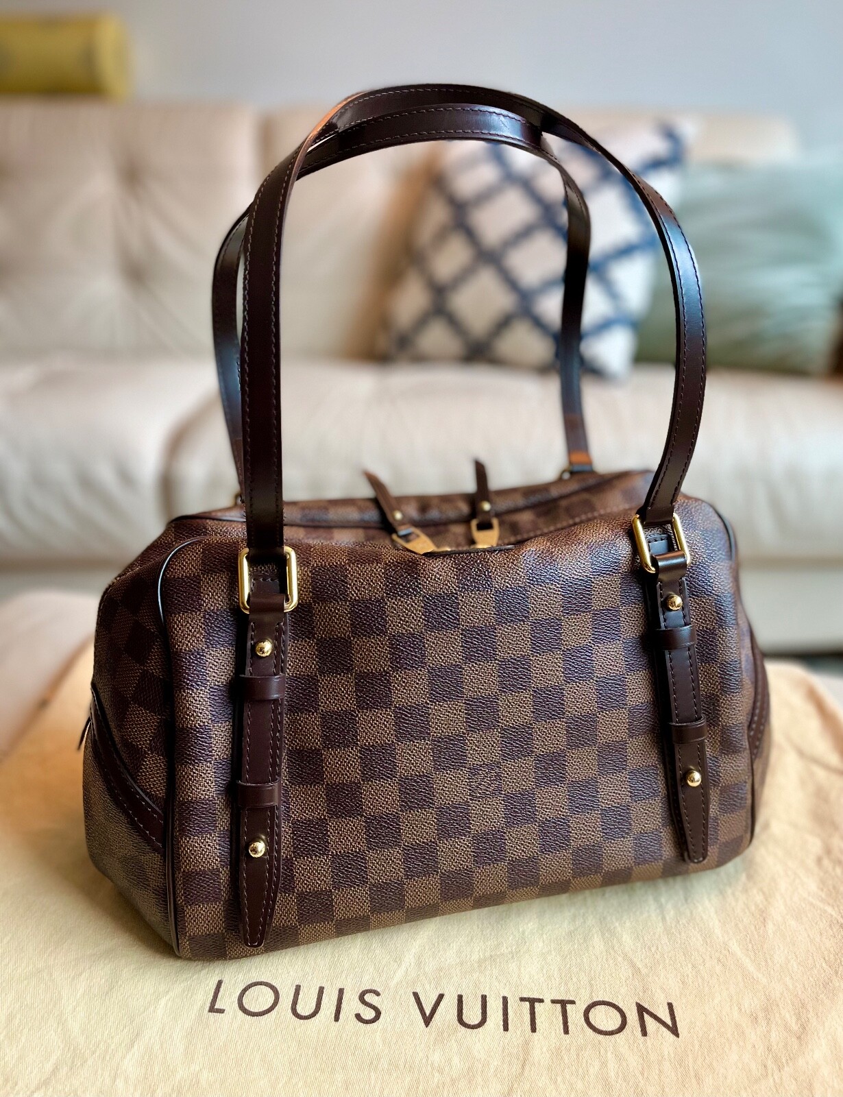 Louis Vuitton Damier Rivington Shoulder Bag PM Brown Leather