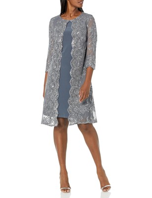 Alex Evenings Women's Midi Scoop Neck Shift Dress with Jacket (Petite and Regula