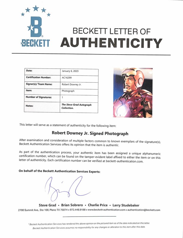 Robert Downey Jr. サイン 証明書付き ROBERT DOWNEY JR SIGNED