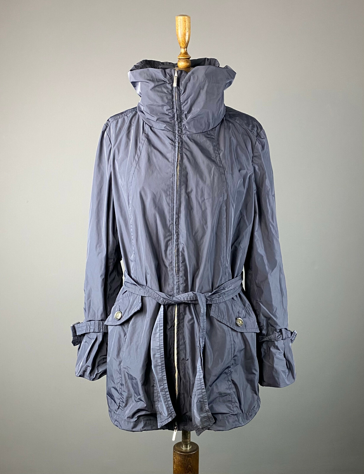 Weekend Max Mara Navy Blue Full Zip Belted Coat L US 12-14