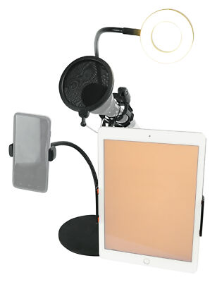 LIVESHOW4LTM Broadcast Podcast Podcasting LED Selfie Light+Phone+Mic+Tablet Clip