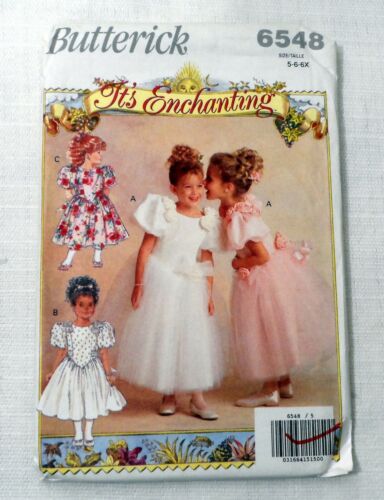 Vintage 90s Pattern Butterick 6548 Enchanting Girls Fairy Tale Dress 5-6X Uncut