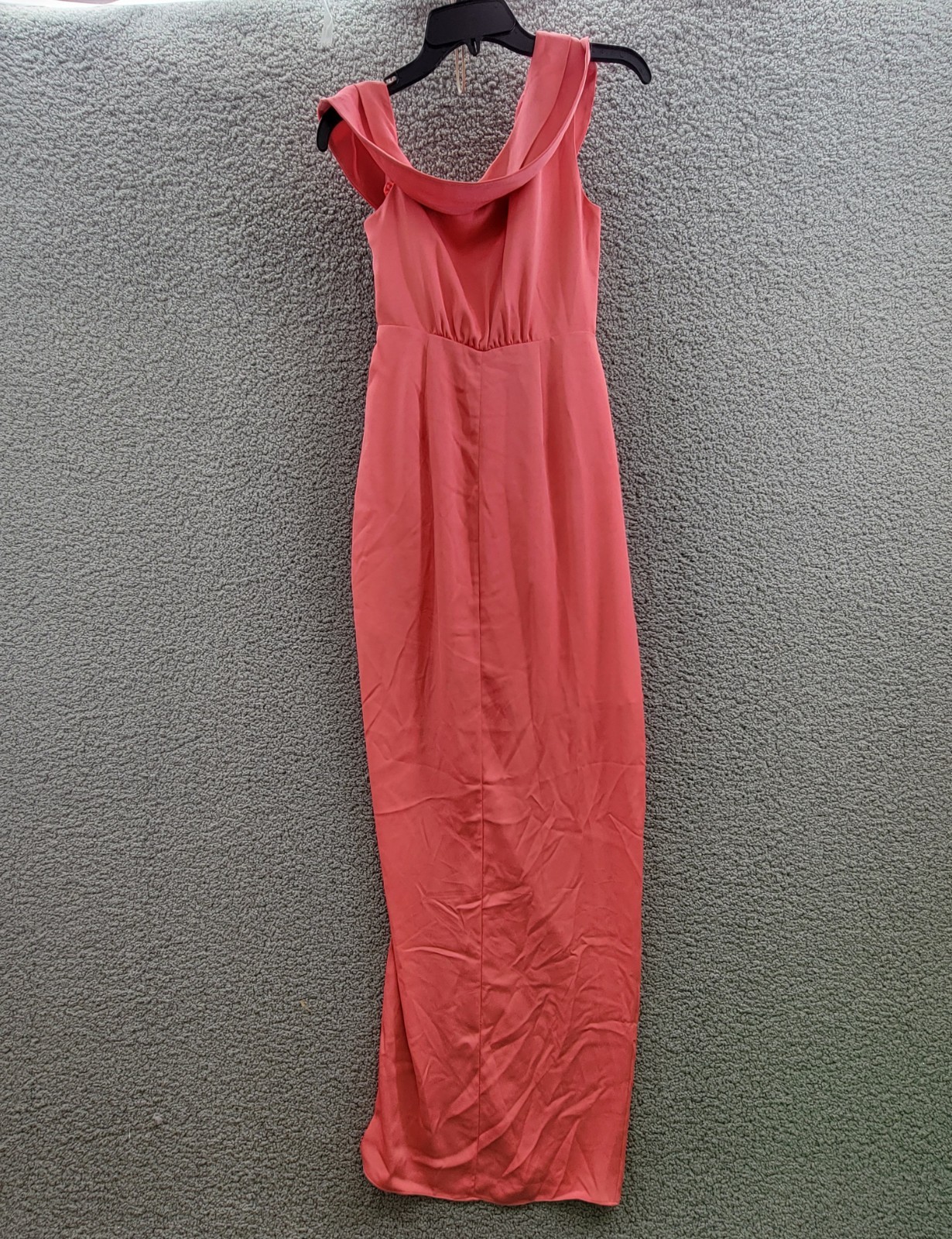 BCBGMAXAZRIA Asymmetric Neck Long Dress Women 8 Coral Side Zip w/ Button Closure - Picture 8 of 12
