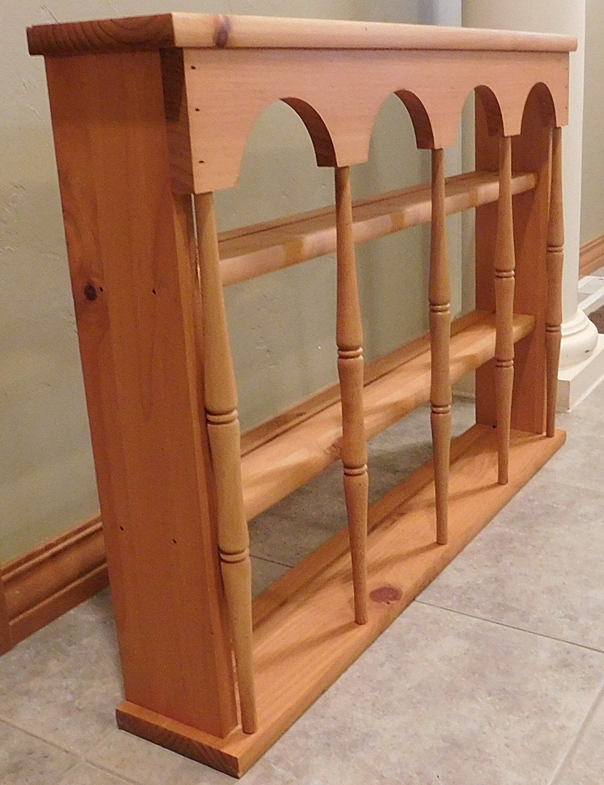 Vintage Natural Knotty Pine 12 Tea Cup and Saucer Wall Curio Display Shelf