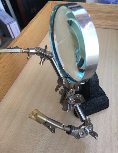Magnifying Glass Magnifier Loupe Jeweler Two Clamps On Stand Desktop, Pre-Owned
