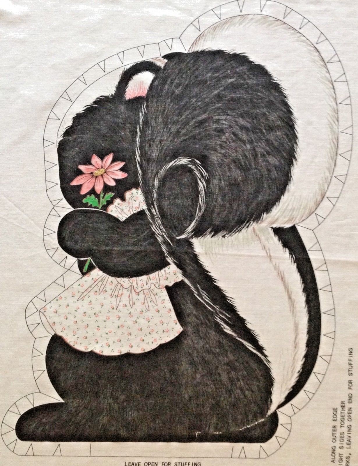 Vtg 1970s Cut and Sew Skunk Calico Toy Pillow Doll Fabric Panel Easy Beginner