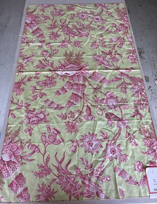 Vtg Brunschwig & Fils Shell Toile Cotton Rose On Green Fabric Sample 46x28