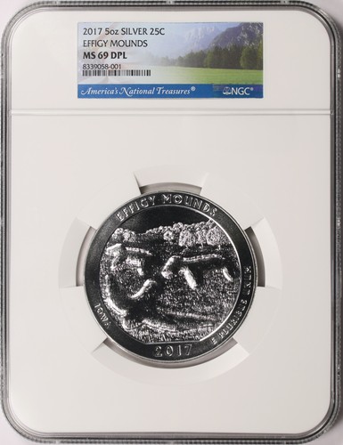 2017 Effigy Mounds ATB 5 oz Silver Quarter 25c NGC MS69DPL