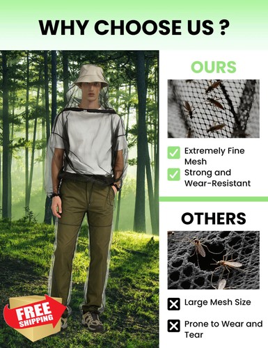 HENNCHEE Mosquito Suit Adults Mesh Hooded Jacket Pant Full Body