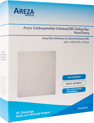 Areza Carboxymethyl Cellulose (CMC) Gelling Fiber 4.25  x 4.25  (10/Box)