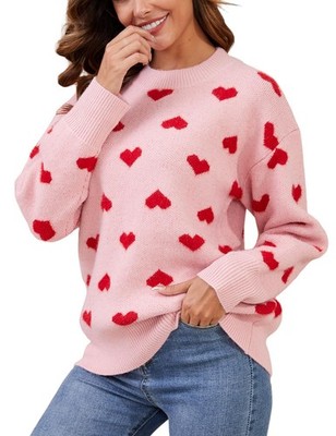 Buy Gihuo Heart Sweater Women's Cute Kawaii Casual Crewneck Long Sleeve Knitted