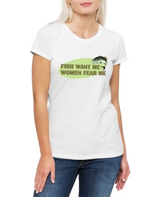 Fish Want Me Women Fear Me Damen T-Shirt Angler Fischer Sport Angelsport Bass