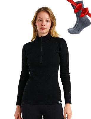 Merino Wool Base Layer Women - 100% Merino Half Zip Sweater Women Lite, Midwe...