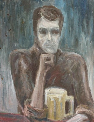 Vintage expressionist portrait oil painting man drinking beer