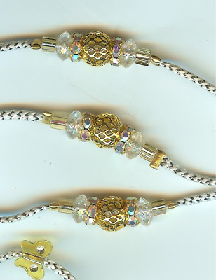NEW! CUSTOM BEADED DOG SHOW LEAD LEASH SLIP-TOY/SILVER WITH GOLD BEADS