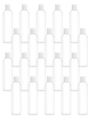 20 Pack 8 oz Clear Plastic Bottles with White Disc Caps Refillable Empty Sque...