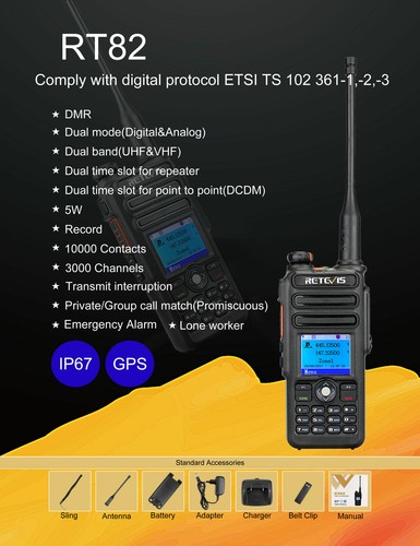 Ailunce HD1 WalkieTalkie Dual Band DMR UHF//VHF Compatible w// Motorola TierⅠ/&Ⅱ
