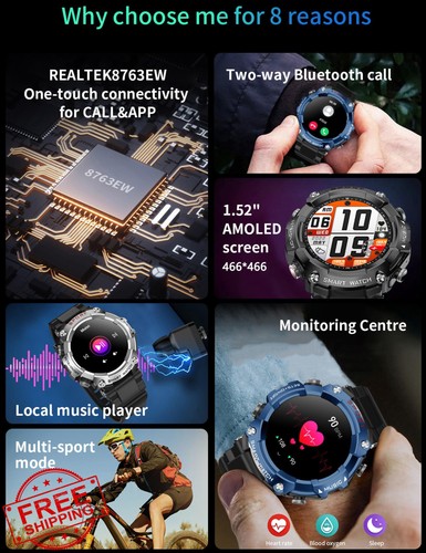 ATEVIX Smartwatch Men Earbuds Bluetooth Calling Music Fitness Tracker