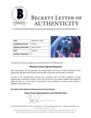 Bulls Michael Jordan Authentic Signed 1990 Beckett Magazine BAS #A75051