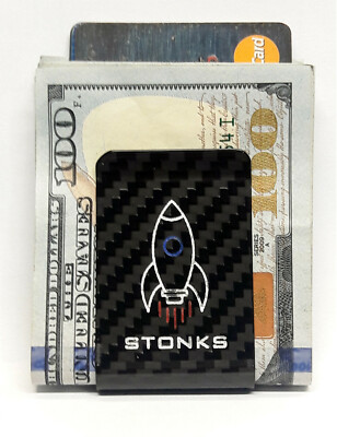 STONKS Tendies Holder GME AMC Rocket CARBON FIBER Money Clip TO THE MOON GB 