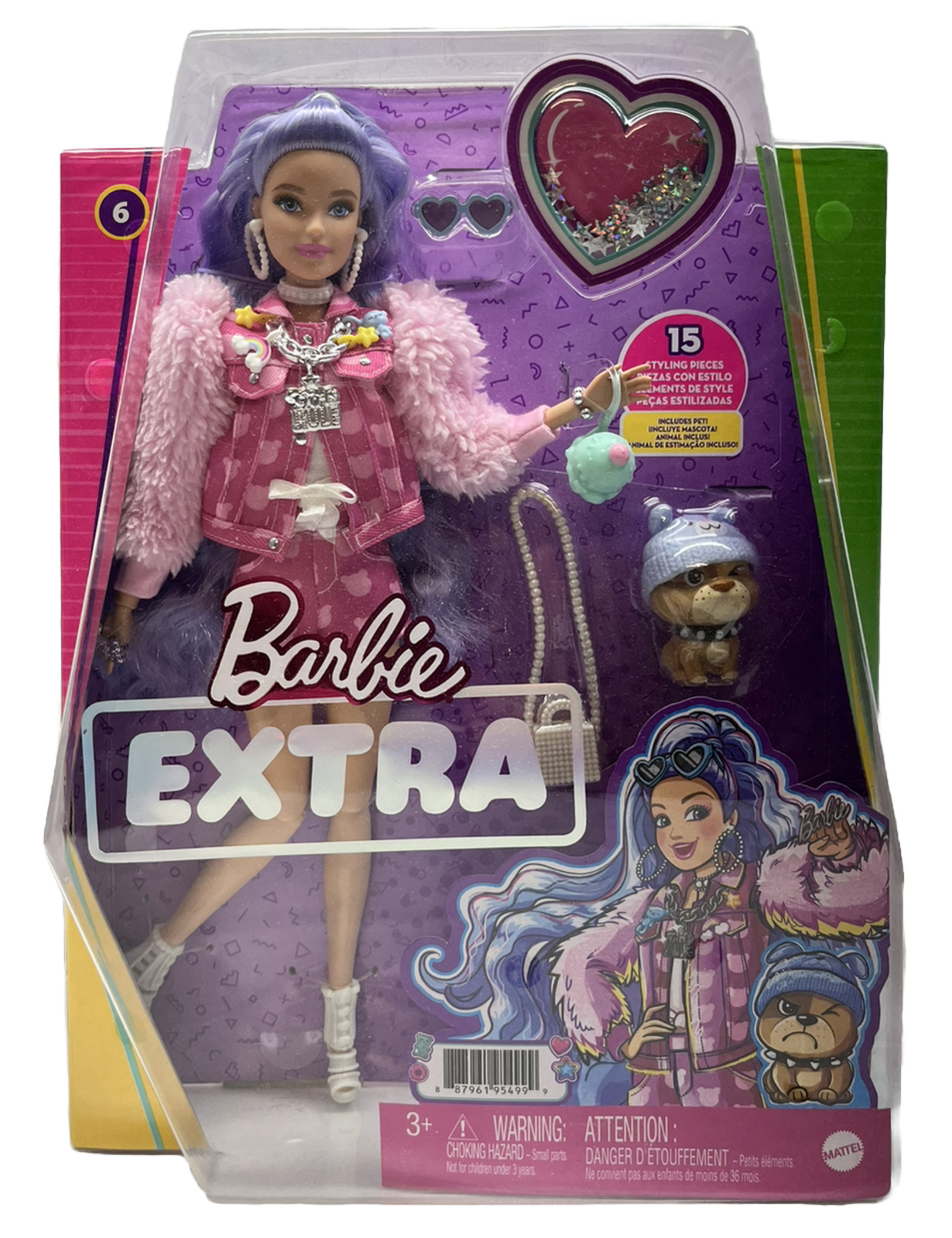 2021 Barbie Extra #6 Purple Hair Teddy Bear Jacket and Shorts Brand New in box