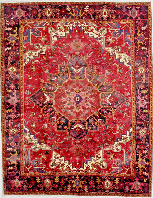 Hand Knotted Heriz Red Navy Oriental Wool Tribal Area Rug Carpet 7'4'' x 9'5''