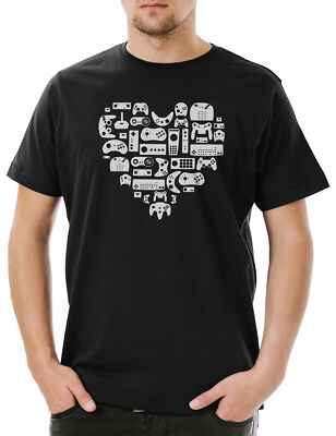Controller Heart I Herren T-Shirt Retro Gamer Controller Video Game Joystick TV