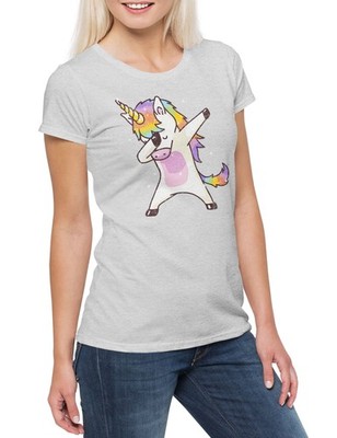 Unicorn Dab I Damen T-Shirt Einhorn Regenbogen Rainbow Thug Dance DJ MC Disco