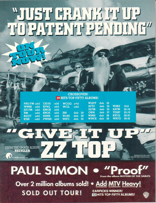 ZZ Top- Give It Up WNNK KGOT KISR/ Paul Simon 1991 Ad- Proof Advertisement