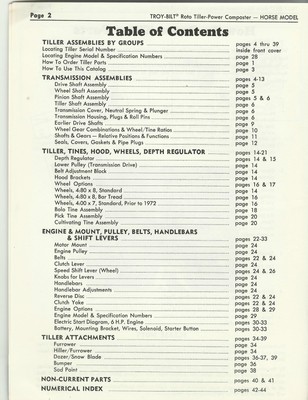 Troy Bilt Horse Tiller Parts Manual 1980