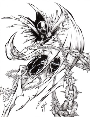 Spawn. ORIGINAL, B/W, drawing, illustration, art by Calvin Henio.