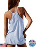 Yidarer Women's Summer Sleeveless Mini Dress V Neck Spaghetti Straps Athletic Shorts Dress with Pockets(OxygenBlue-S)