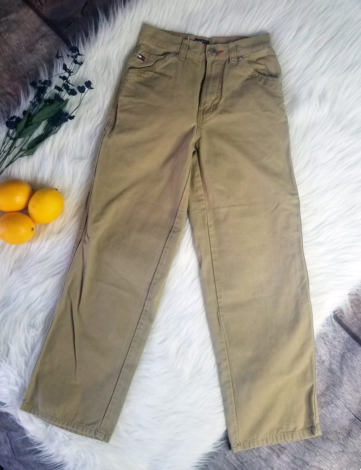 Vintage Tommy Hilfiger Khaki Pants Girls Sz 8 Classic Retro Logo Spellout