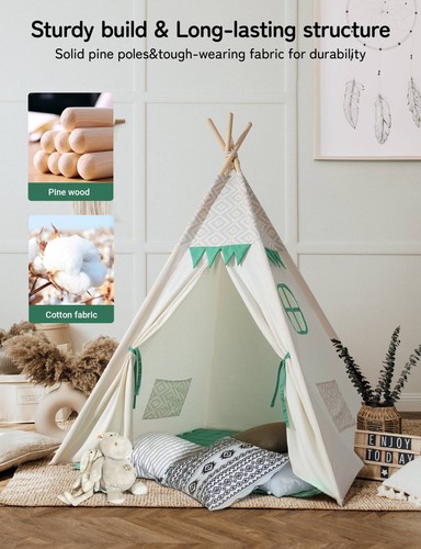 Besrey Teepee Tent with for Kids Mat Indoor Playhouse Large Kids Tipi Tent,Green