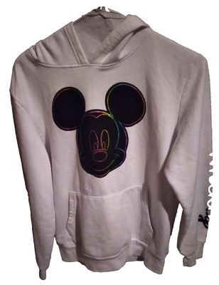 Disney Mickey Mouse Pull Over Hoodie Size Large, Long Sleeve  and white