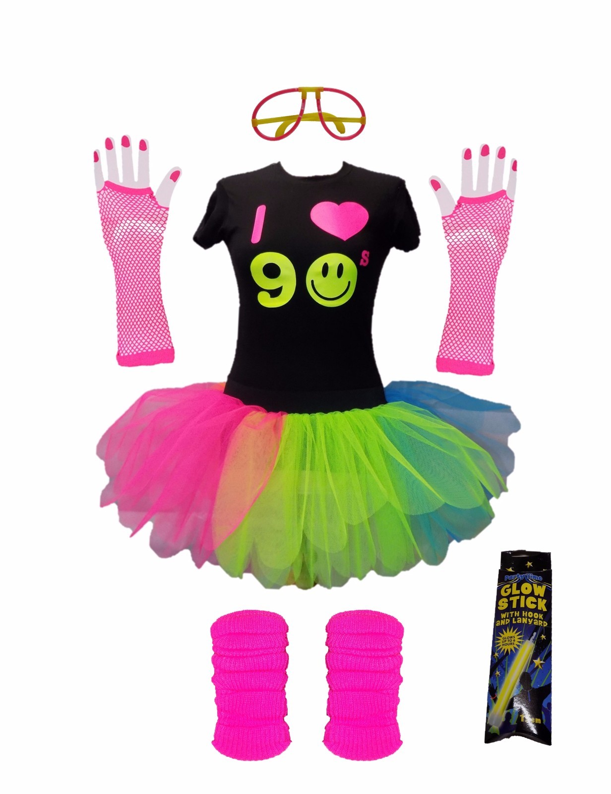 I Love 90s Neon Rainbow Tutu Skirt 90's Flo Fancy Dress T-Shirt Set Hen Party | eBay
