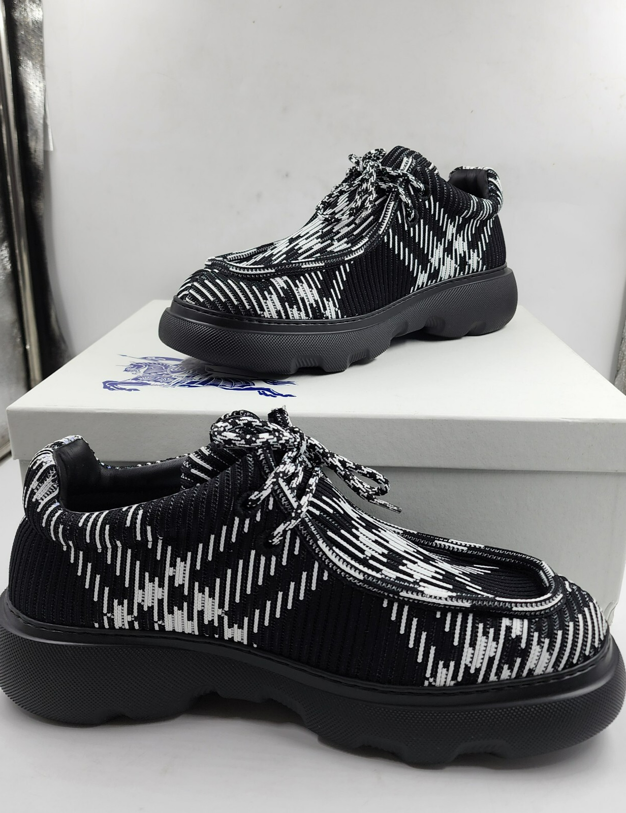 Burberry Creeper Check Woven Lace Up Shoes Men's 11US Black/White Round Toe - Picture 3 of 21