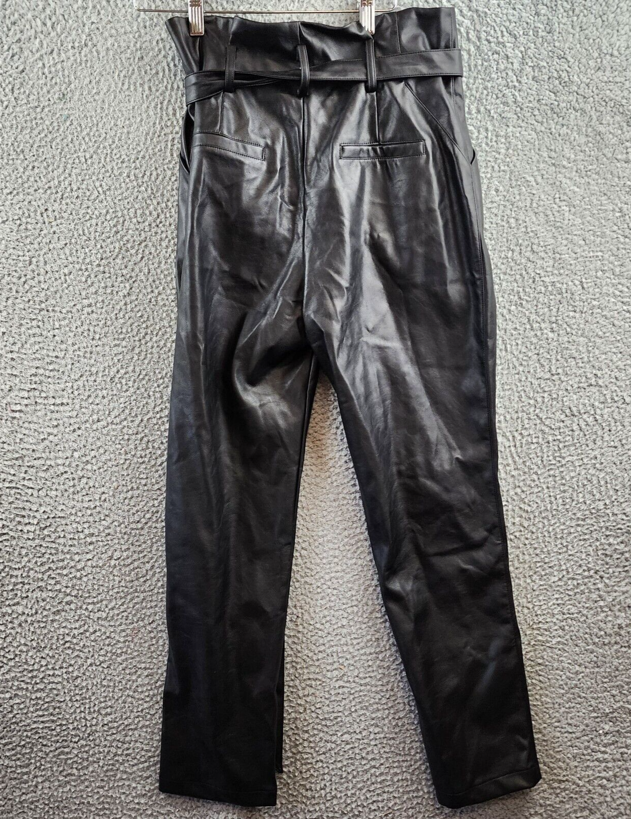 Lucy Paris Faux Leather Paperbag-Waist Pants Women's S Black Zip Fly Belt Loop - Picture 10 of 15